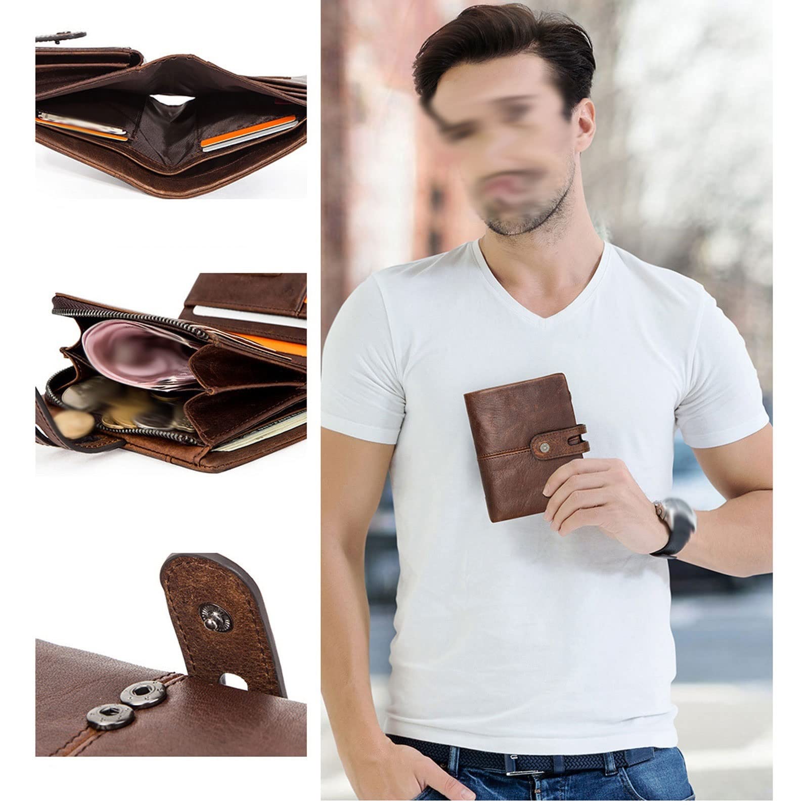 SPYBY Genuine Leather Business Card Cases Men's Money Organizers Money Clips Wallets RFID Blocking (Color : Brown)