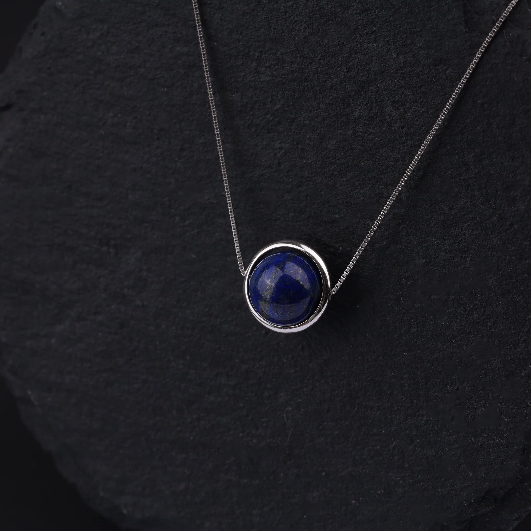 COAI 925 Sterling Silver Chain Lapis Lazuli Blue Stone Necklace for Women