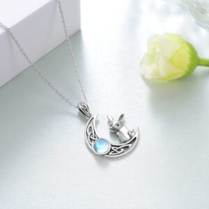 SCZKLAQ Moonstone Bunny Necklace for Women 925 Sterling Silver Rabbit Necklace Easter Bunny Jewelry for Women Bunny Gifts