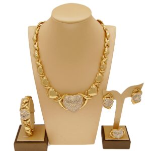 Gold Jewelry Set 18K Gold Accessories XOXO Necklace Set for Women Wedding Bridal Fashion Jewelry Sets Women Bracelets Earrings and Rings Sweetheart Gifts (Gold)