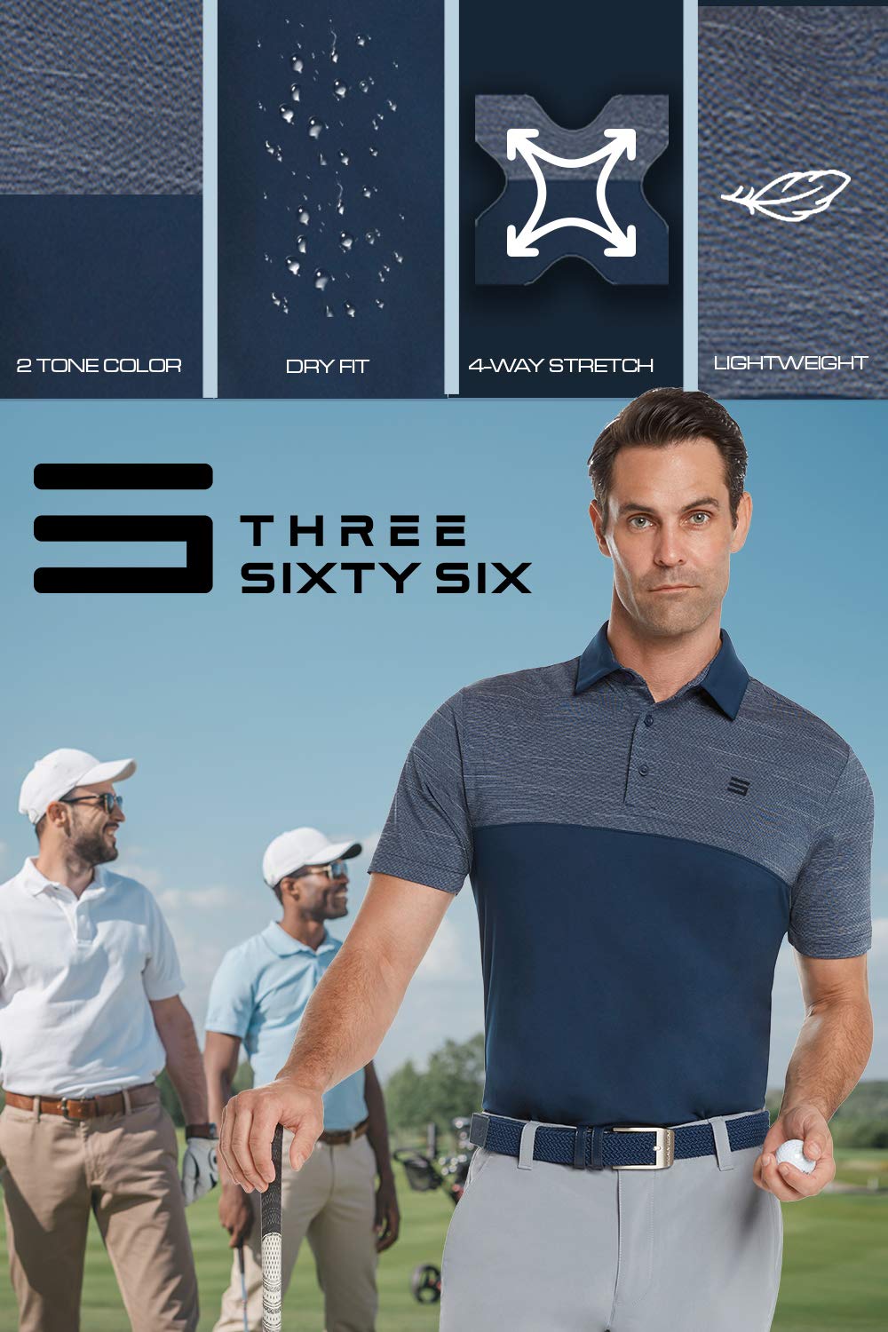 Three Sixty Six Quick Dry Golf Shirts for Men - Moisture Wicking Short-Sleeve Casual Polo Shirt Nautical Navy