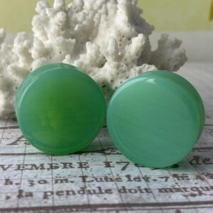 Pair of Mint Green Opalite Stone Double Flare Plugs (STN-726) (1/2" (12mm))