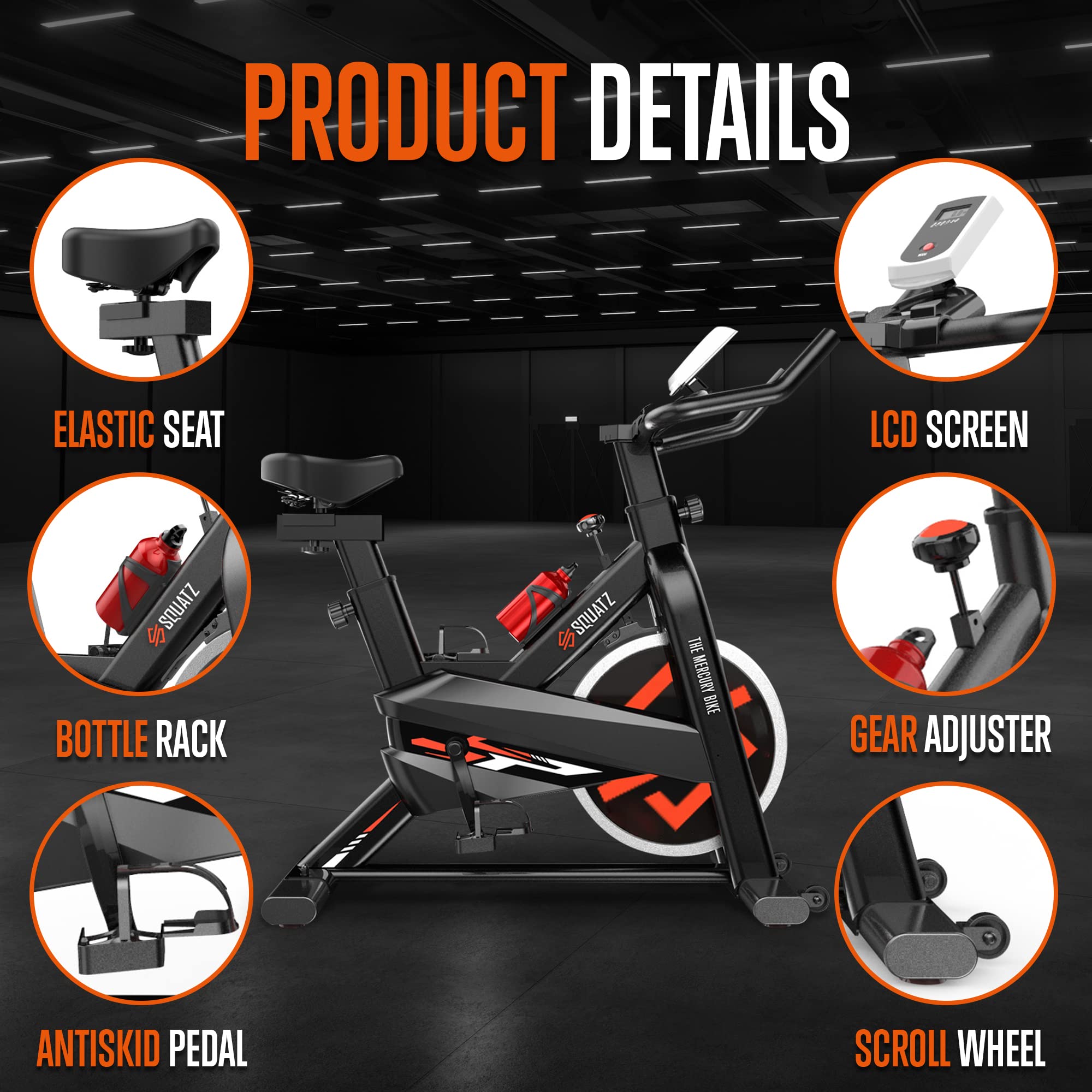 SQUATZ Stationary Cycling Bike Exerciser - Indoor Exercise Bicycle With Training Console, 4-Way Adjustable Seat and Handlebar, 8 Resistance Levels, Workout Equipment for Home Gym