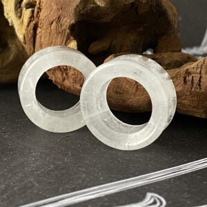 Pair of Cloudy Quartz Stone Double Flare Tunnels (STN-724) (0g (8mm)), White