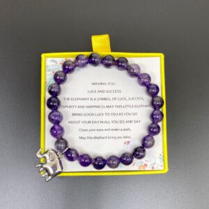 ISFIBA Lucky Elephant Bracelets for Women Inspirational Elephant Gifts Trunk Up Good Luck Elephant Charm Bracelet(Purple), 7 inch