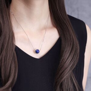 COAI 925 Sterling Silver Chain Lapis Lazuli Blue Stone Necklace for Women