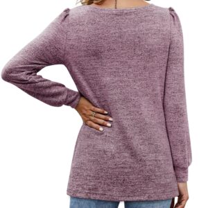 BZB Business Casual Tops for Women Oversized Cute Sweatshirts Square Neck Fall Shirts Purple XL