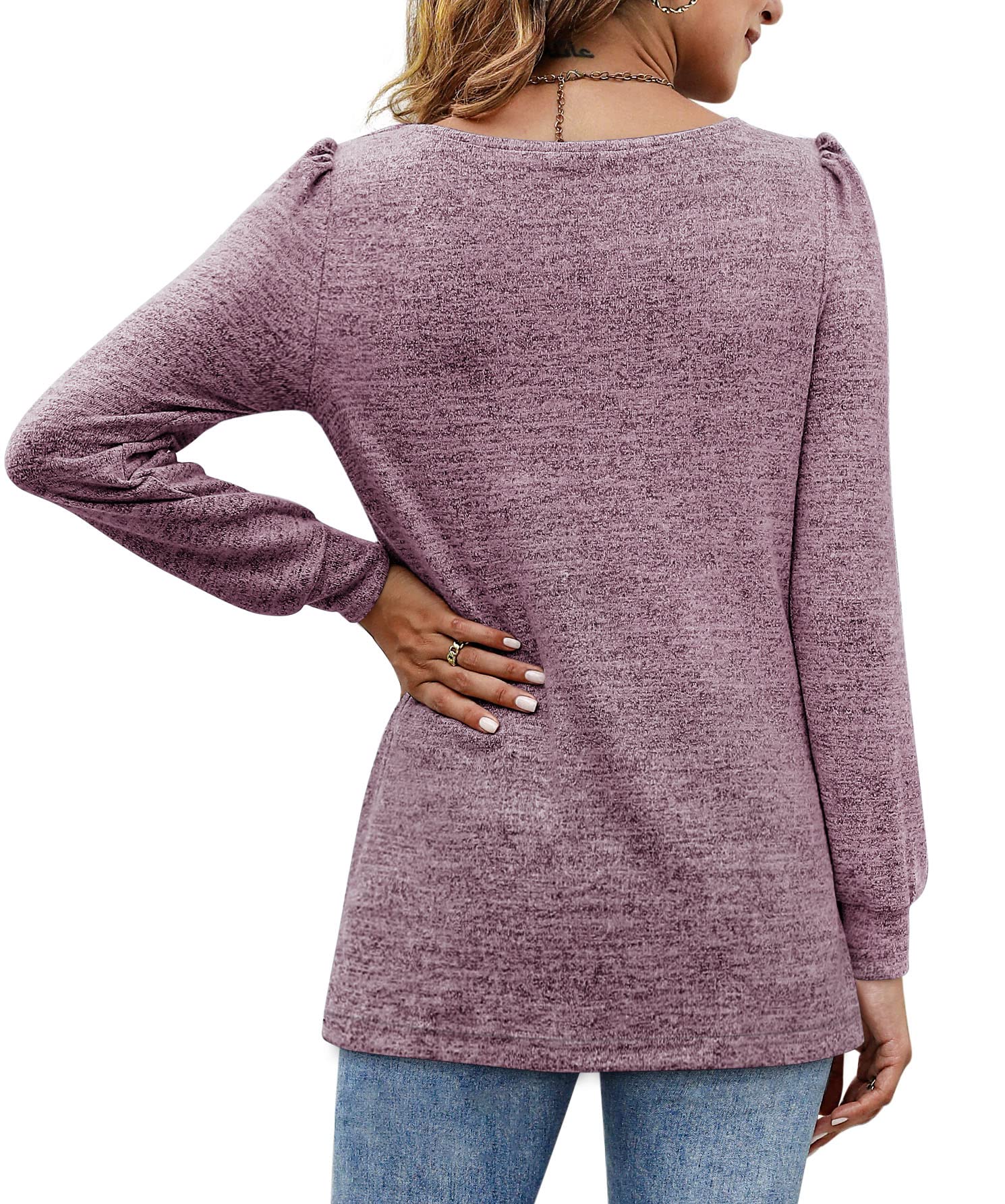 BZB Business Casual Tops for Women Oversized Cute Sweatshirts Square Neck Fall Shirts Purple XL