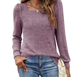 BZB Business Casual Tops for Women Oversized Cute Sweatshirts Square Neck Fall Shirts Purple XL