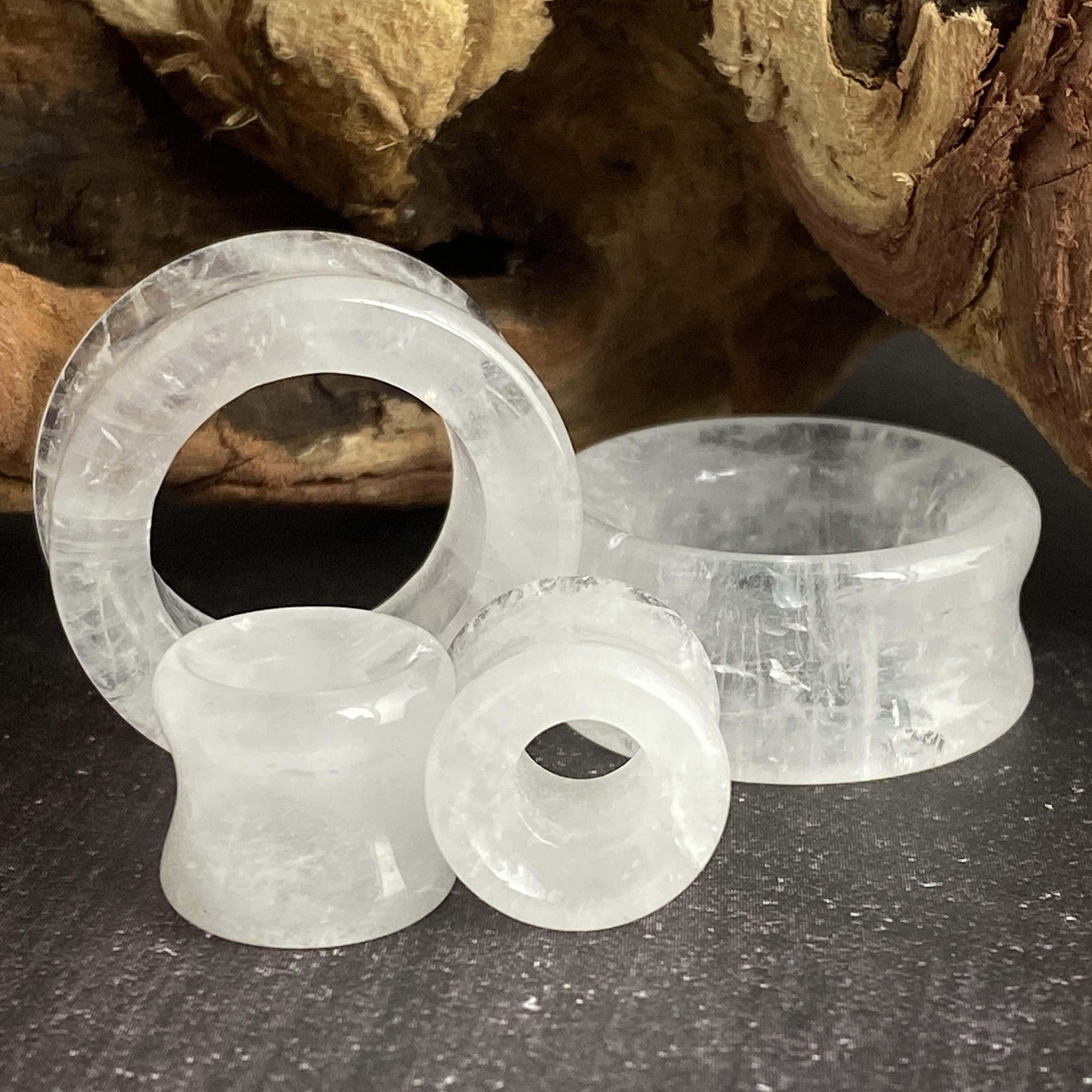 Pair of Cloudy Quartz Stone Double Flare Tunnels (STN-724) (0g (8mm)), White