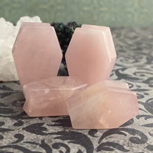 Pair of Rose Quartz Stone Double Flare Coffin Shaped Plugs (STN-719) (1/2" (12mm))