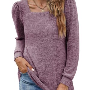 BZB Business Casual Tops for Women Oversized Cute Sweatshirts Square Neck Fall Shirts Purple XL