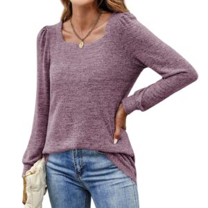 BZB Business Casual Tops for Women Oversized Cute Sweatshirts Square Neck Fall Shirts Purple XL