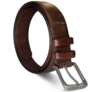 Nine West Mens Belt Vegan Leather Regular Dress Casual Everyday Belt 32mm Wide, Catskill Brown Belt Designed in the USA, M