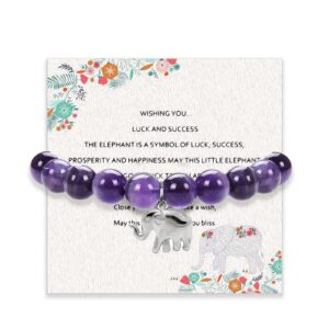 isfiba lucky elephant bracelets for women inspirational elephant gifts trunk up good luck elephant charm bracelet(purple), 7 inch