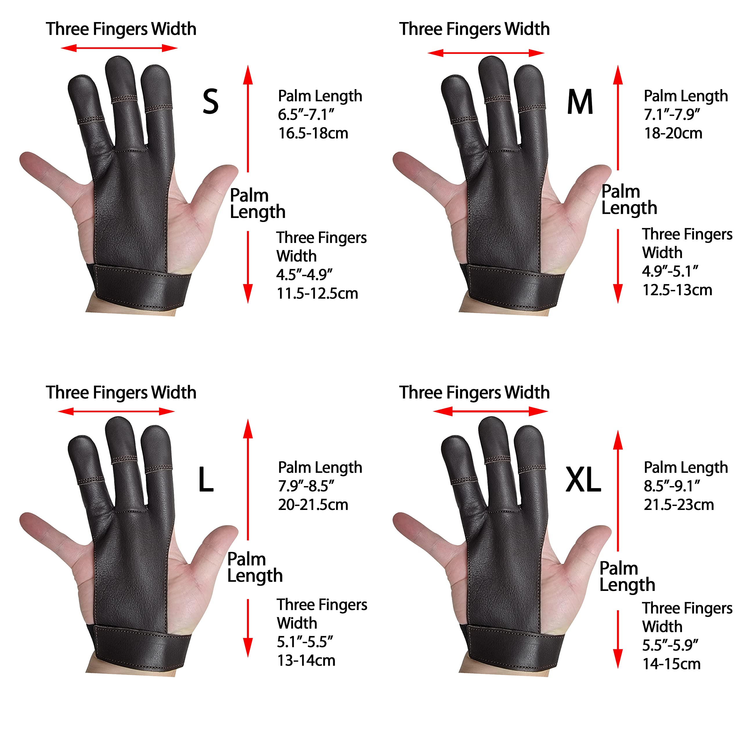 SAS Leather Traditional 3 Finger Archery Shooting Gloves for Recurve or Compound Bow - Hunting Target Protective Finger Tab Three Finger Guard for Adults, Men Women and Youth (Black, Medium)