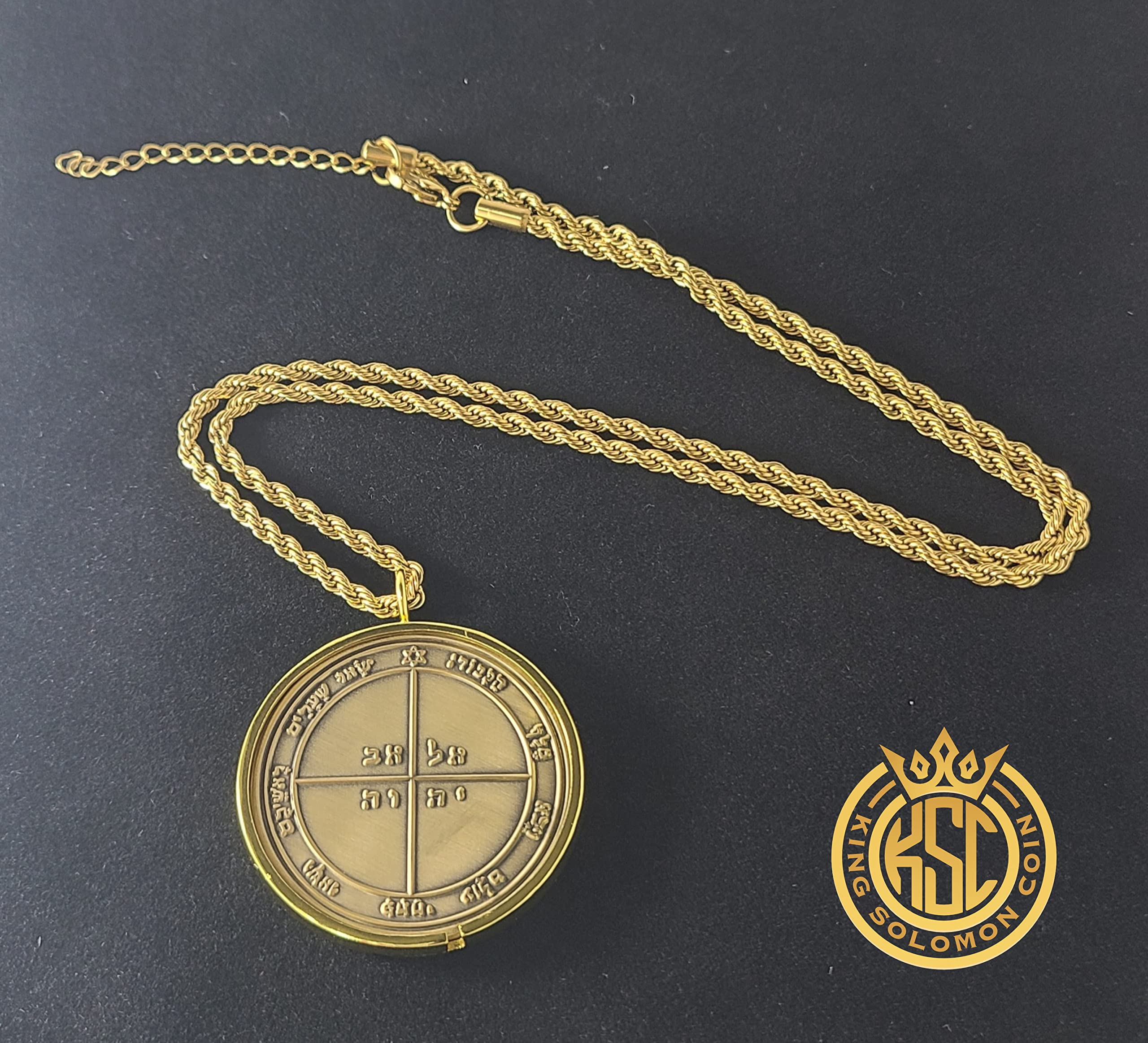 Fifth Pentacle of Mercury + 72 names of God + 1FitAll King Solomon Coin bezel kabbalah seal talisman Necklace