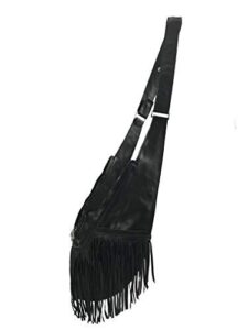 sash crossbody bag - black genuine leather fringe purse for women - travel sling bag with frid-protected wallet