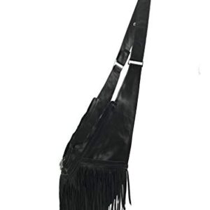 SASH Crossbody Bag - Black Genuine Leather Fringe Purse for Women - Travel Sling Bag with FRID-Protected Wallet