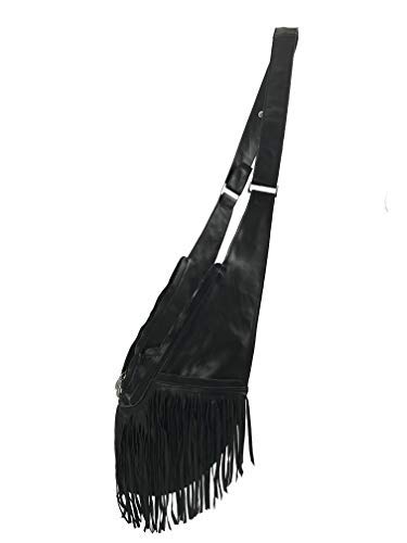 SASH Crossbody Bag - Black Genuine Leather Fringe Purse for Women - Travel Sling Bag with FRID-Protected Wallet