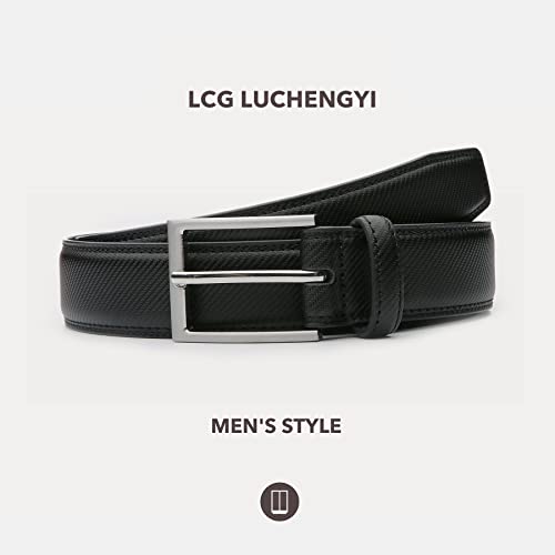 LCG LUCHENGYI Mens Genuine Leather Dress Belt Classic Casual Belt with Single Prong Buckle for Jeans Pants Work and Business