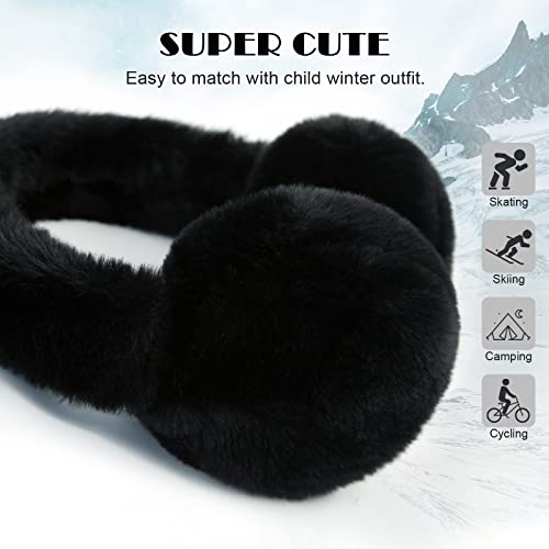 POXIMI Baby Warm Earmuffs Kid Magic Gloves Girl Soft Plush Ear Muffs Toddler Knit Mittens for Boy Winter Ear Warmer Set (R-Black Set)