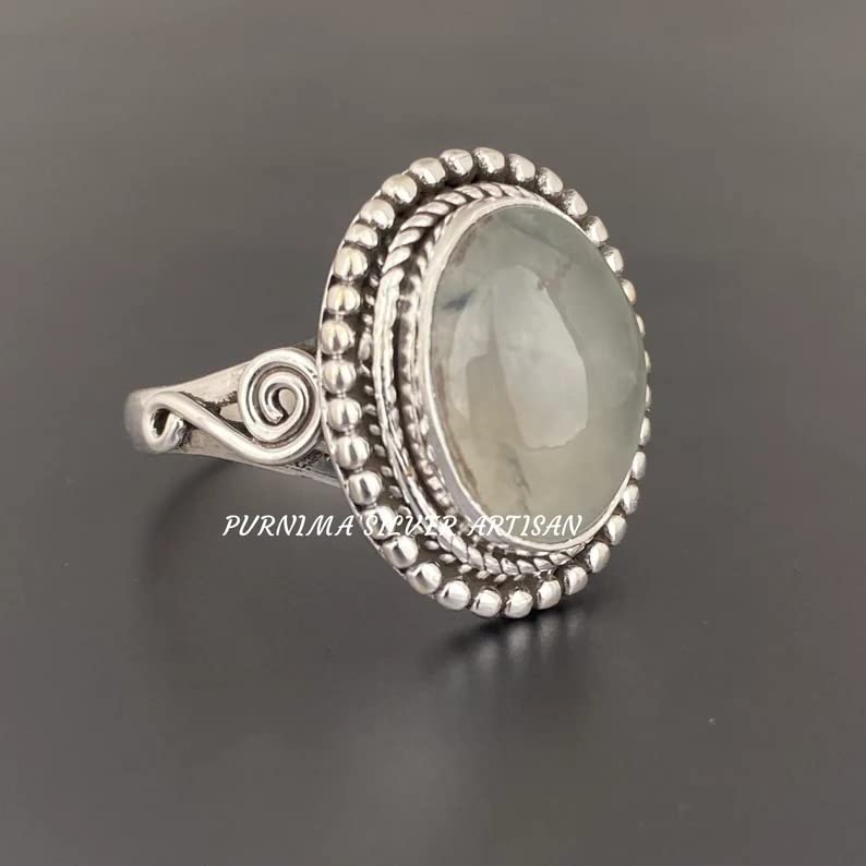 925 Silver Handmade Prehnite Dainty Ring For Women And Girls Unique Jewelry Designer Ring Gift Her BY PURNIMA SILVER ARTISAN (12 1/2 US)