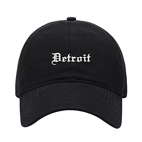 L8502-LXYB Baseball Cap Men Detroit City Embroidered Washed Cotton Dad Hat Unisex Baseball Caps (Black,7 5/8)