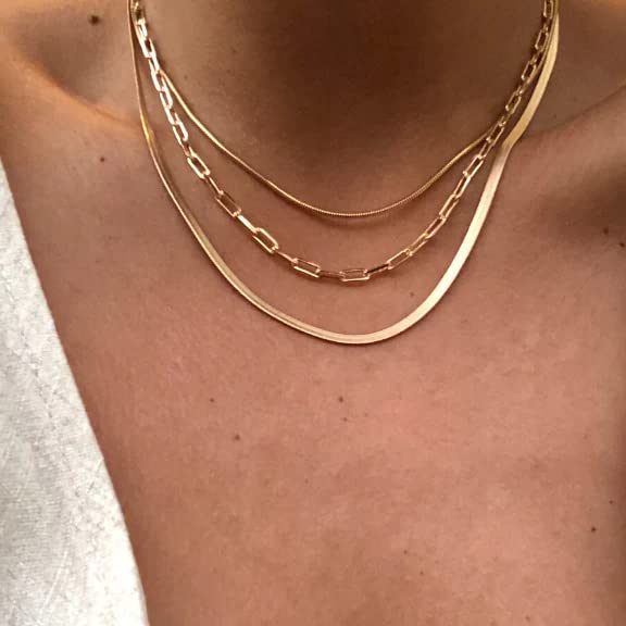 Gold Necklace for Women Layered Choker Necklace 14K Gold Jewelry for Women Dainty Layering Paperclip Snake Chain Necklace Gifts for Women Teens