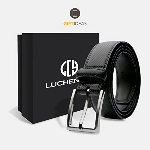 LCG LUCHENGYI Mens Genuine Leather Dress Belt Classic Casual Belt with Single Prong Buckle for Jeans Pants Work and Business