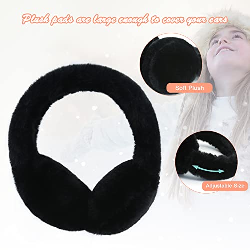 POXIMI Baby Warm Earmuffs Kid Magic Gloves Girl Soft Plush Ear Muffs Toddler Knit Mittens for Boy Winter Ear Warmer Set (R-Black Set)