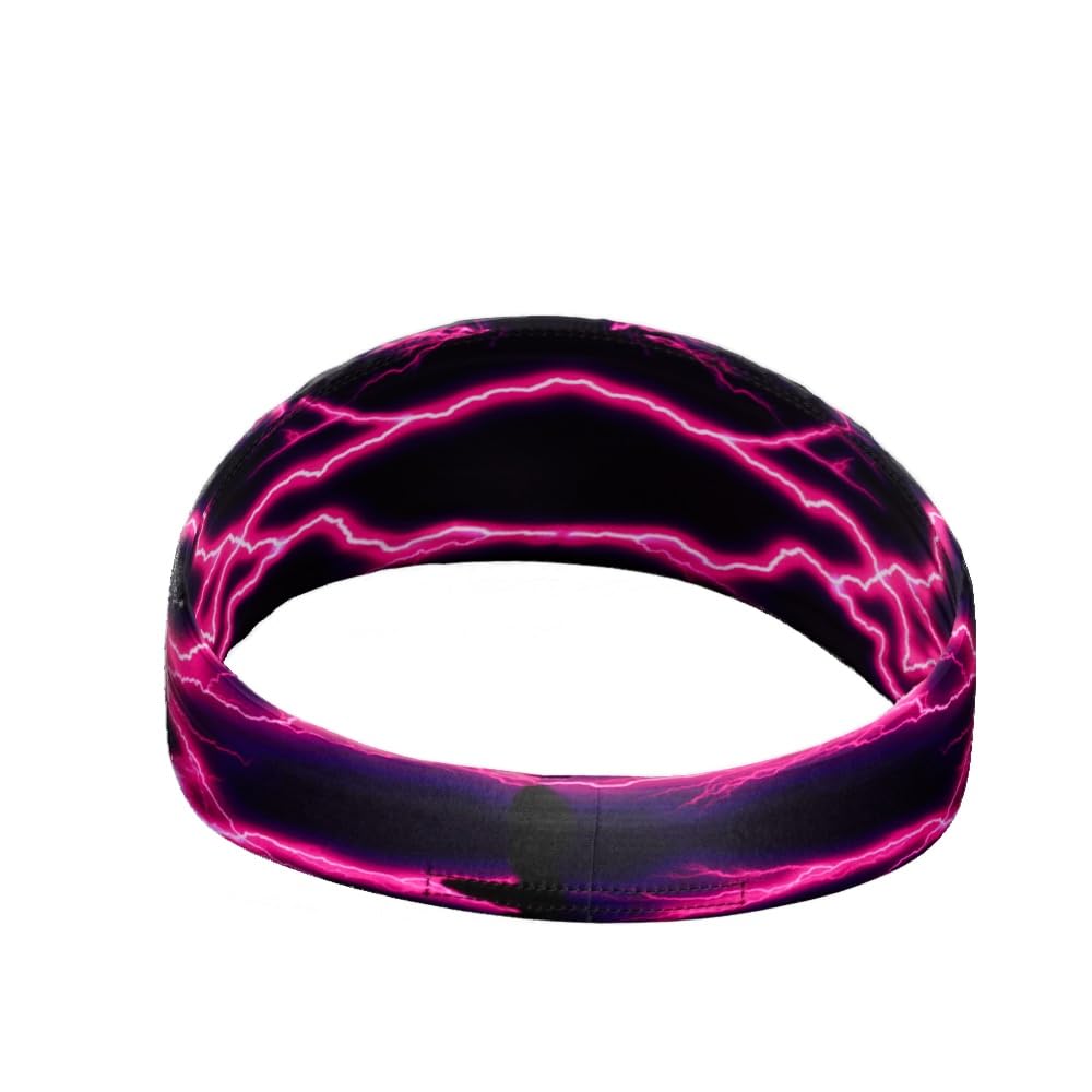 Unisex Headband/Sweatband. Best for Sports, Fitness, Working Out, Yoga. Tapered Design. Reversible. (Pink Lightning)