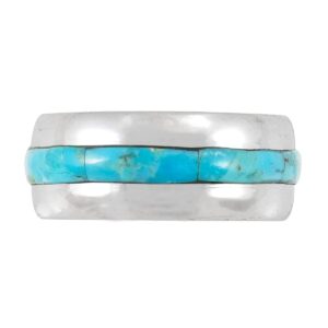 Turquoise Band Ring Sterling Silver 925 Genuine Gemstones (Wide-1/3", Turquoise) (9)