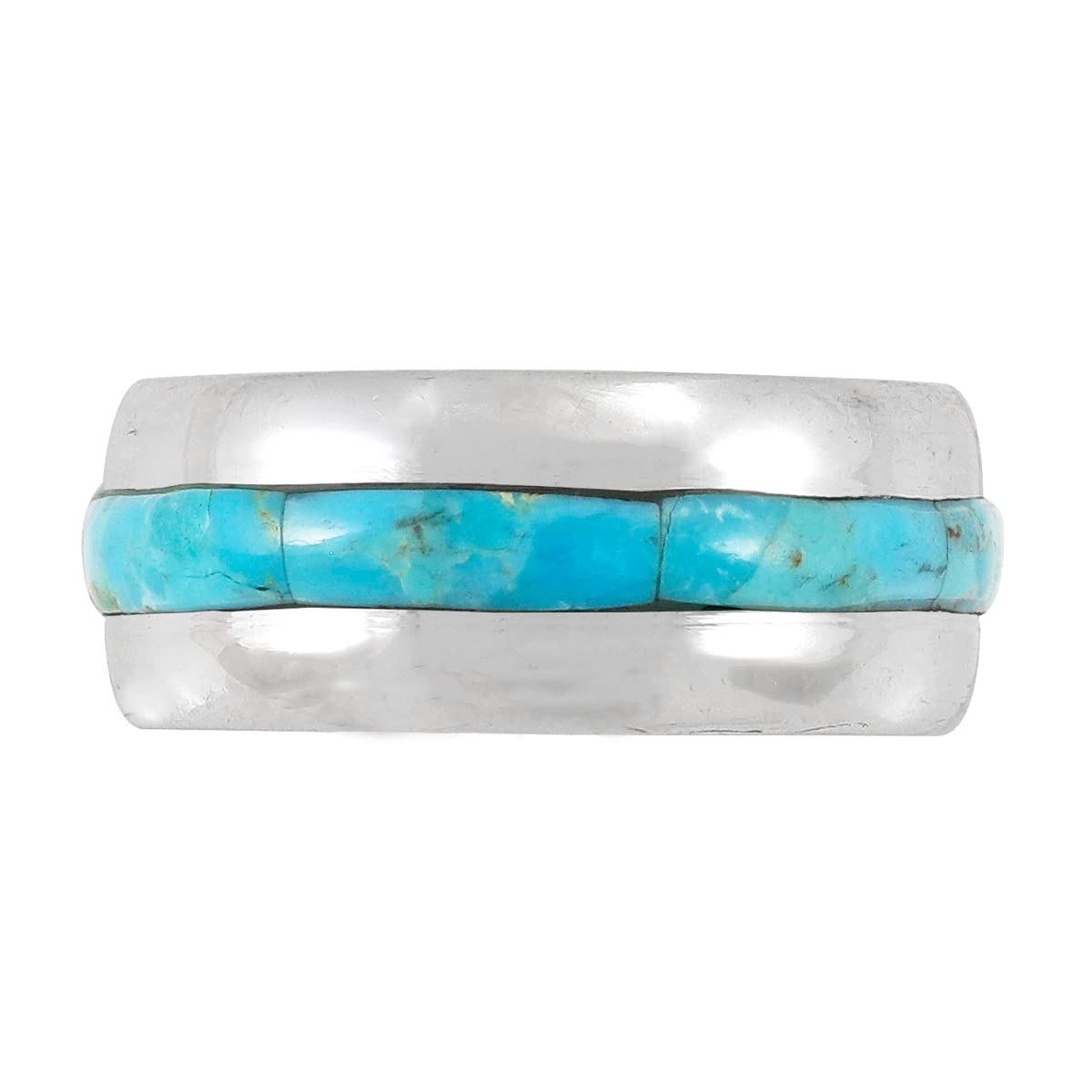 Turquoise Band Ring Sterling Silver 925 Genuine Gemstones (Wide-1/3", Turquoise) (9)