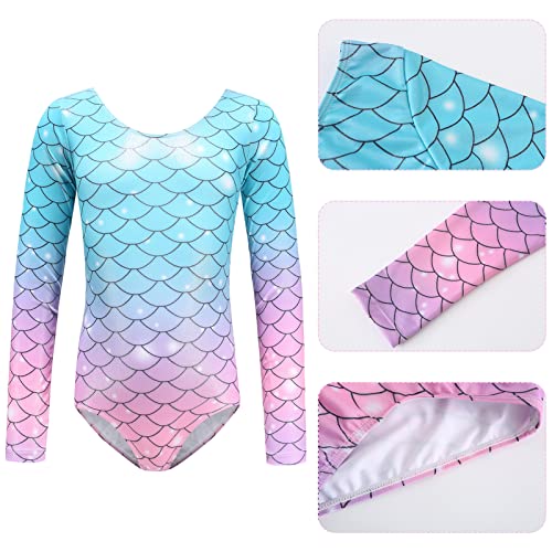 SEAUR Kids Leotard Gymnastics Dance Leotards for Girls Gymnastics Bodysuit Long Sleeve One-Piece Sparkle Mermaid Dance Outfit Athletic Dancewear 13-14