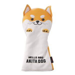 COOLSKY Golf Head Cover Cute Akita Dog Animal Cartoon Pattern for Driver Synthetic Leather PU Headcovers Yellow