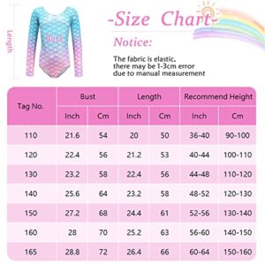 SEAUR Kids Leotard Gymnastics Dance Leotards for Girls Gymnastics Bodysuit Long Sleeve One-Piece Sparkle Mermaid Dance Outfit Athletic Dancewear 13-14