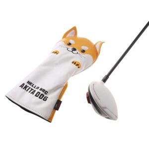 COOLSKY Golf Head Cover Cute Akita Dog Animal Cartoon Pattern for Driver Synthetic Leather PU Headcovers Yellow