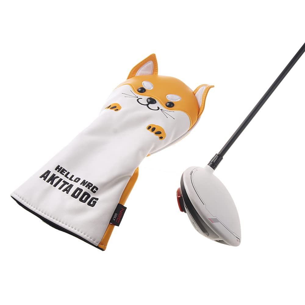 COOLSKY Golf Head Cover Cute Akita Dog Animal Cartoon Pattern for Driver Synthetic Leather PU Headcovers Yellow