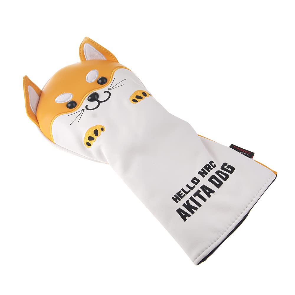 COOLSKY Golf Head Cover Cute Akita Dog Animal Cartoon Pattern for Driver Synthetic Leather PU Headcovers Yellow