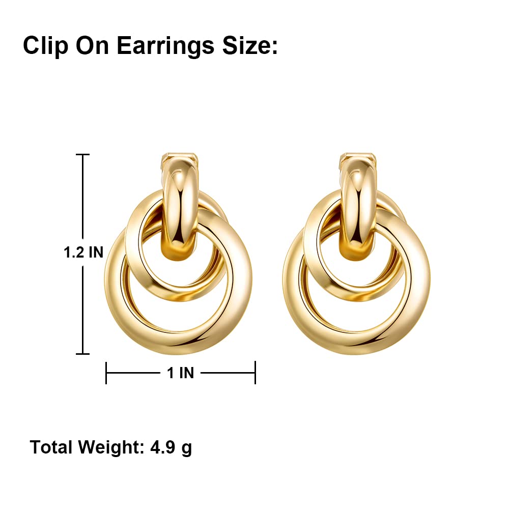 AOLIMI Gold Large Knot Clip On Earrings Statement Drop Clip Earrings for Women No Pierced