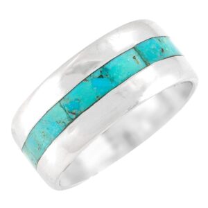 turquoise band ring sterling silver 925 genuine gemstones (wide-1/3", turquoise) (9)