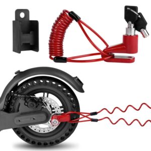 Ainiv Disc Brake Lock, E Scooter Lock Anti-Theft, Cable Bike Lock Waterproof 5FT /12mm Cable with 2 Keys for Scooter, Bike, Electric Bike, Skateboards, Strollers, Lawnmowers with Lock Holders-Red