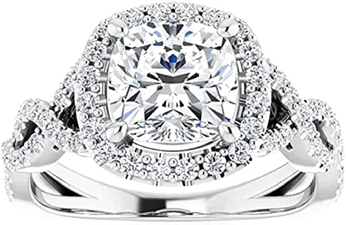 Moissanite World Twisted Infinity Moissanite Ring, Cushion 2.0CT, Moissanite Engagement Ring/Moissanite Wedding Ring/Moissanite Bridal Ring Set, 925 Sterling Silver (7)