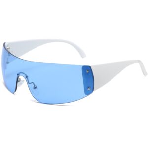 aieyezo rimless y2k sunglasses women men oversized fashion wrap around frameless sun glasses (blue)