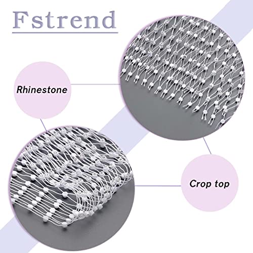 Fstrend Mesh Crystal Body Chain Sparkly Rhinestone Fishnet Crop Top See Through Tank Tops Bikini Rave Festival Accessories for Women