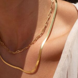 Gold Necklace for Women Layered Choker Necklace 14K Gold Jewelry for Women Dainty Layering Paperclip Snake Chain Necklace Gifts for Women Teens