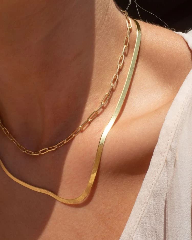 Gold Necklace for Women Layered Choker Necklace 14K Gold Jewelry for Women Dainty Layering Paperclip Snake Chain Necklace Gifts for Women Teens