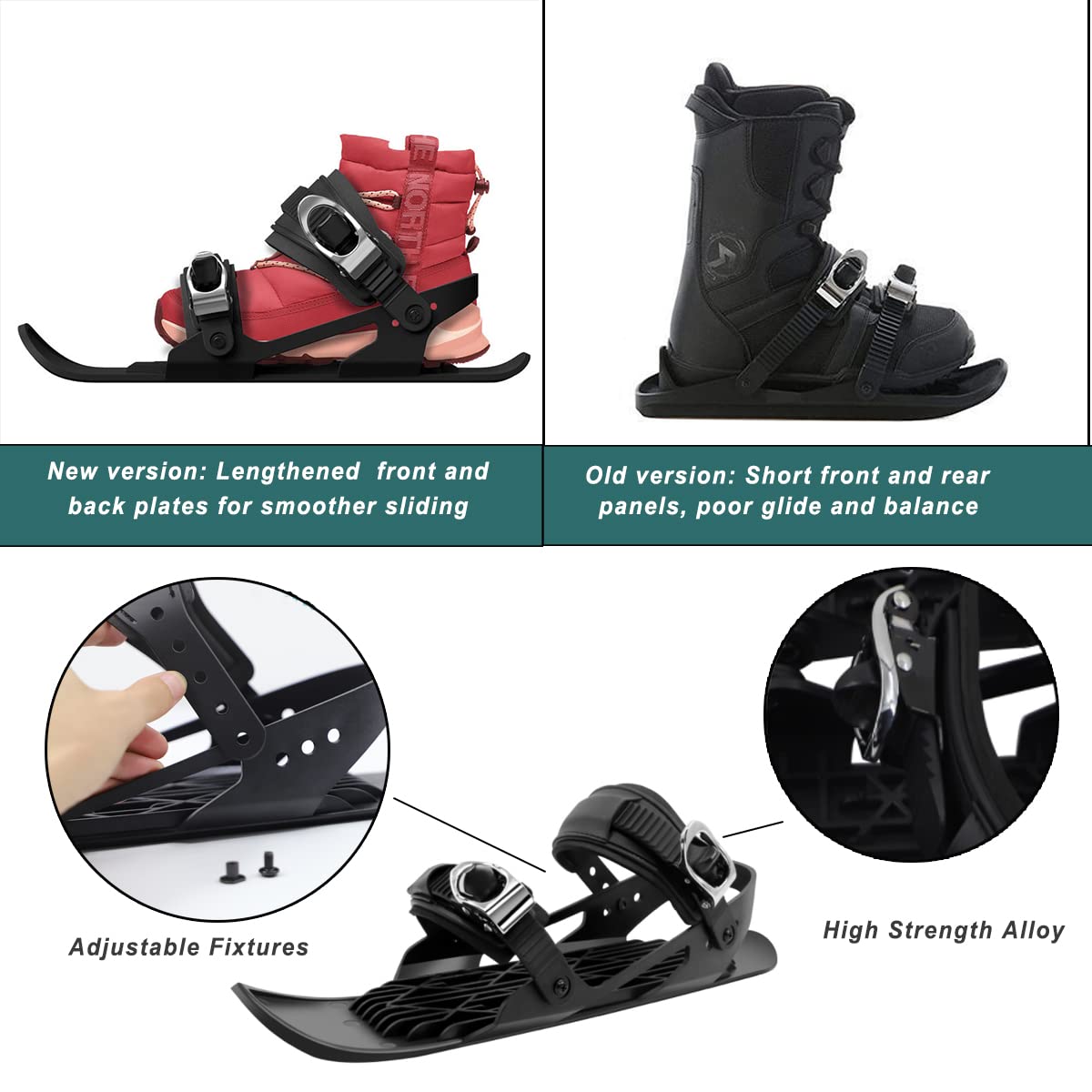 Mini Short Ski Skates for Snow, KEYUSHOP Kid Adult Adjustable Shortest Snowskates Snow blades Skiboards Skis for Winter Shoes, Attach to Skis Boots or Snowboard Boots, for Winter Skiing Equipment