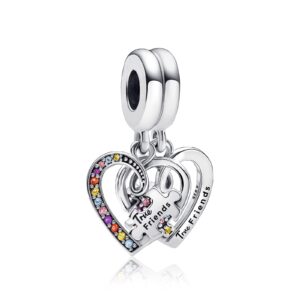 Annmors 925 Sterling Silver Charms for Bracelets and Necklaces Forever Friends Heart Dangle Charms Jewelry Gift for Women